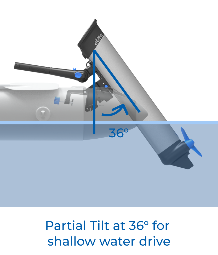 Partial Tilt at 36 degrees for shallow water drive.